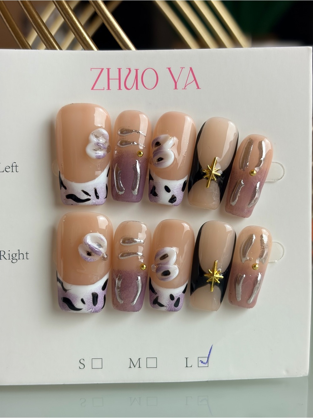 Nude Purple & Black Leopard Press-On Nail Set- Large